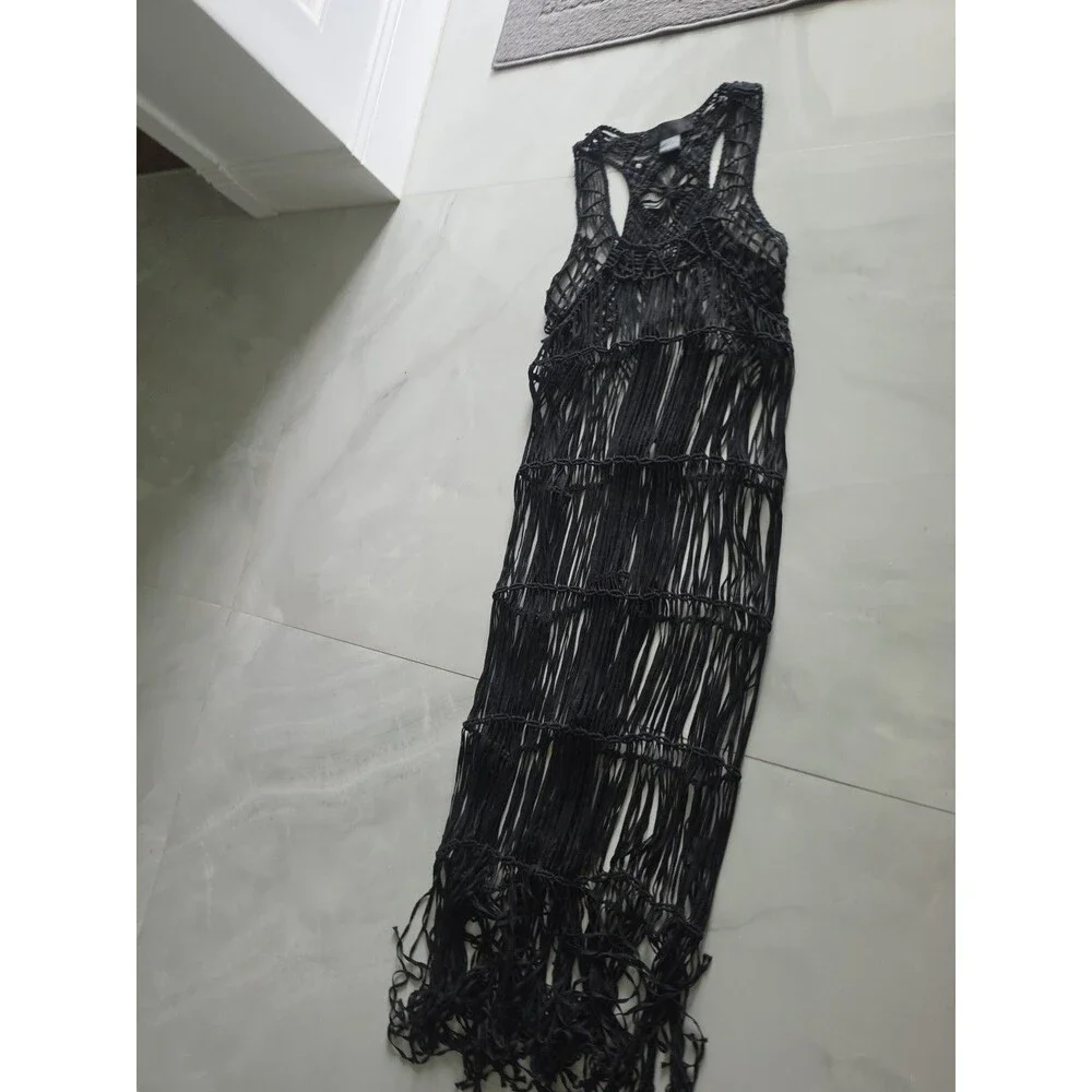 2012 VTG Rare Kardashian Kollection Black Macramé Maxi 100% Cotton Cover-Up Sz M